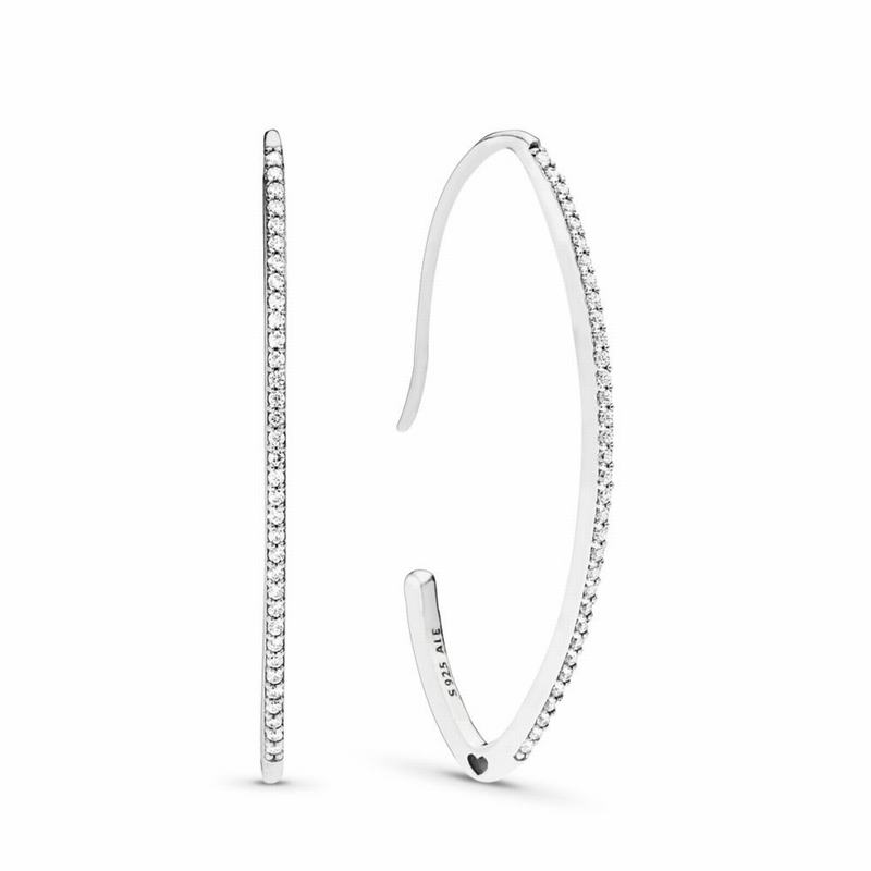 Pandora Oval Sparkle Hoop Earrings - Sterling Silver/Cubic Zirconia - Canada | RV3491GS